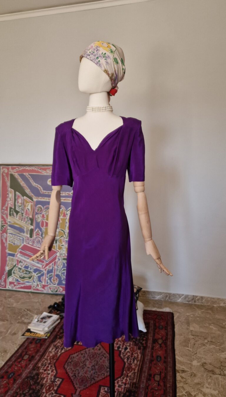 Abito vintage Sartoriale in Pura Seta Viola - immagine 7