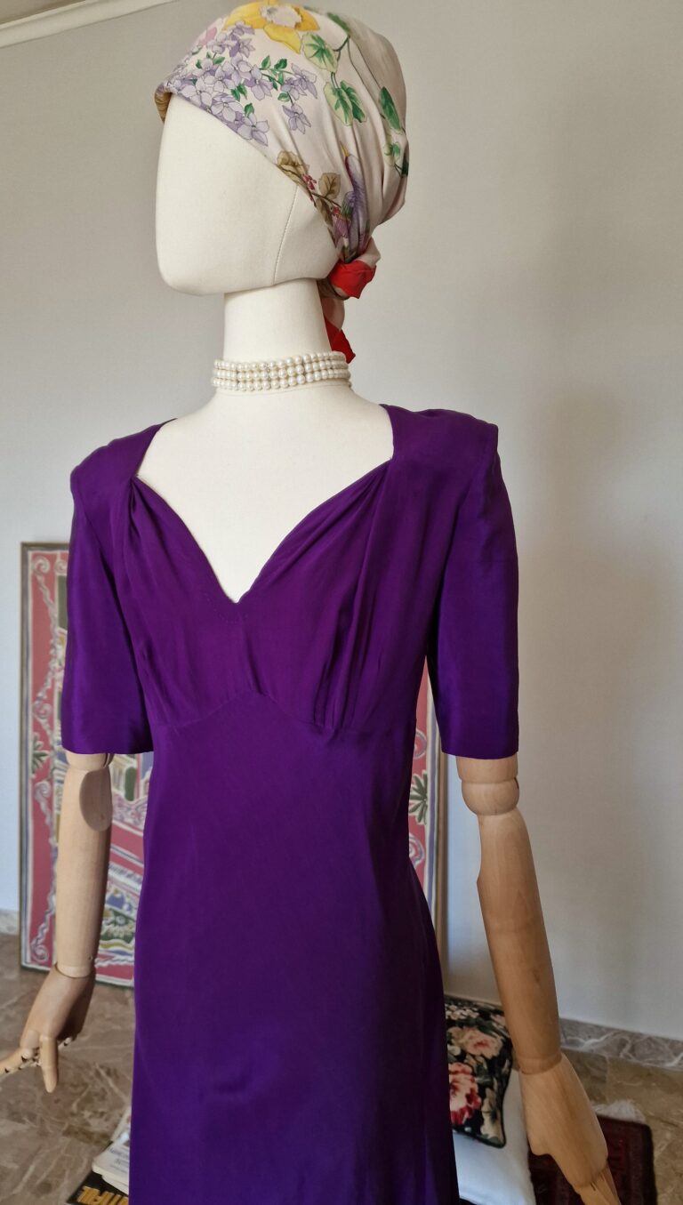 Abito vintage Sartoriale in Pura Seta Viola - immagine 9