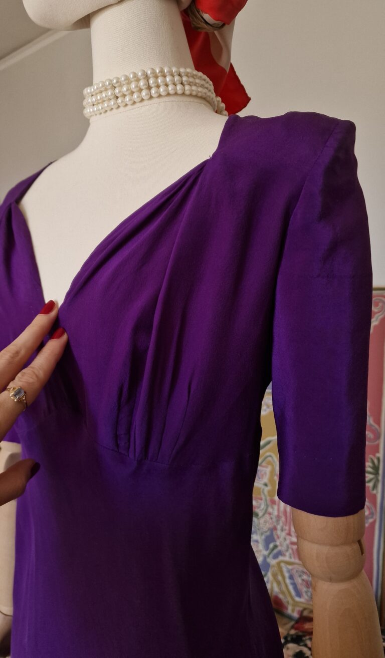 Abito vintage Sartoriale in Pura Seta Viola - immagine 12