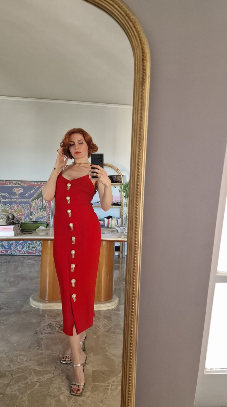 Gai Mattiolo Couture vintage abito gioiello cady di seta rosso - immagine 2