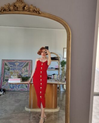 Gai Mattiolo Couture vintage abito gioiello cady di seta rosso