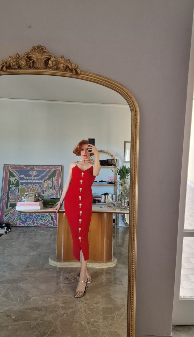 Gai Mattiolo Couture vintage abito gioiello cady di seta rosso