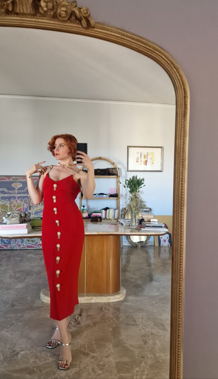 Gai Mattiolo Couture vintage abito gioiello cady di seta rosso - immagine 6
