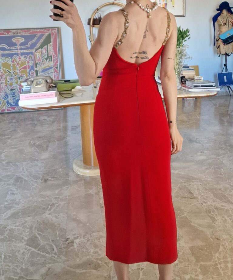 Gai Mattiolo Couture vintage abito gioiello cady di seta rosso - immagine 8