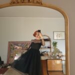 Abito vintage Sartoriale in tulle nero e gerogette di Seta tg 38
