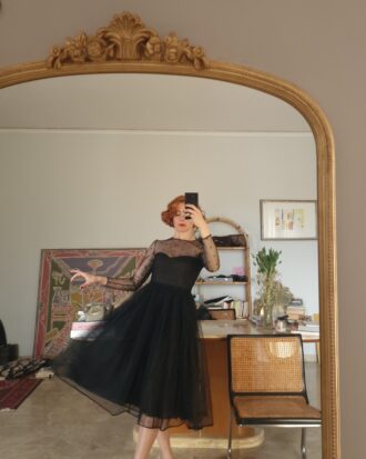 Abito vintage Sartoriale in tulle nero e gerogette di Seta tg 38