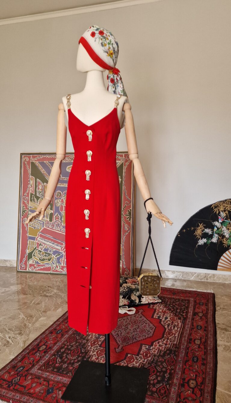 Gai Mattiolo Couture vintage abito gioiello cady di seta rosso - immagine 11
