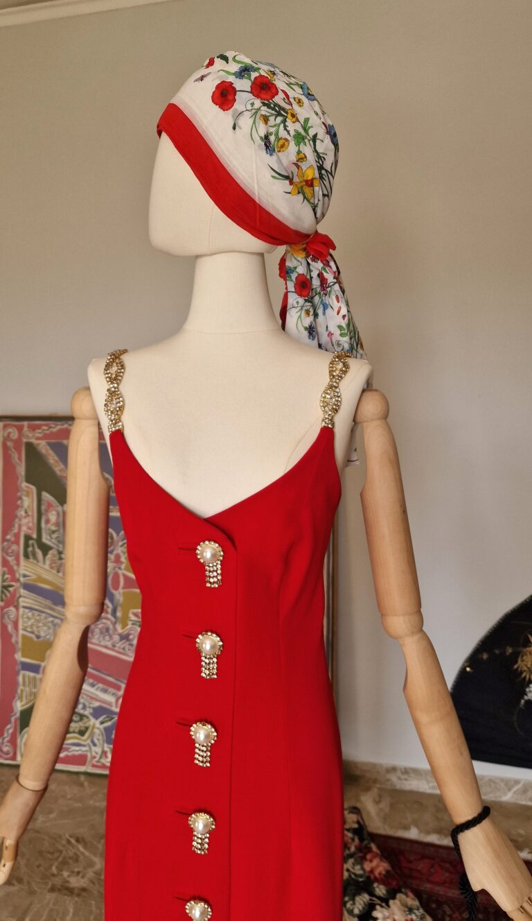 Gai Mattiolo Couture vintage abito gioiello cady di seta rosso - immagine 12