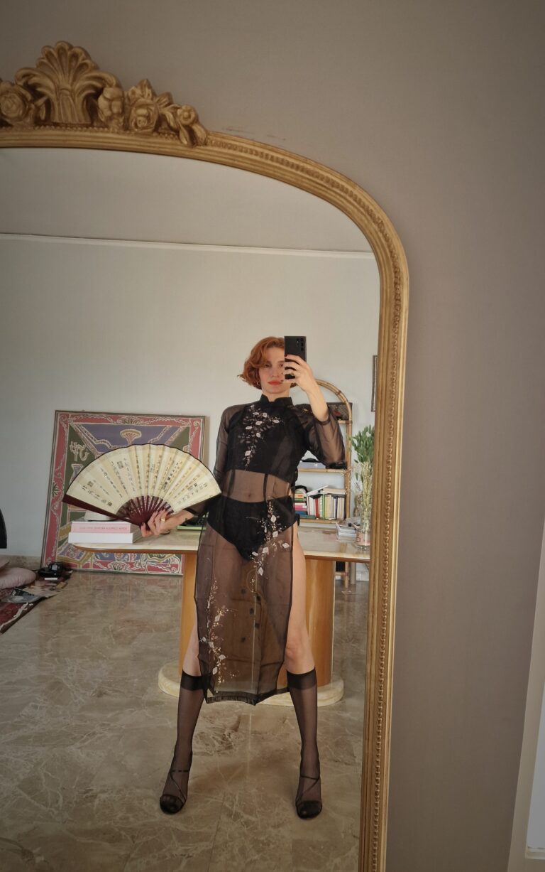 The Black organza Qipao dress