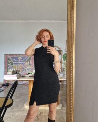 Abito Qipao nero in cotone damascato