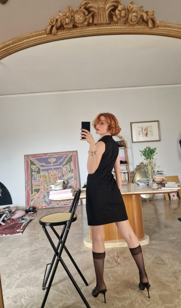 Abito Qipao nero in cotone damascato - immagine 2
