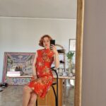Abito Orientale in 100% Seta rosso corallo con fiori e dragoni tg 40/42