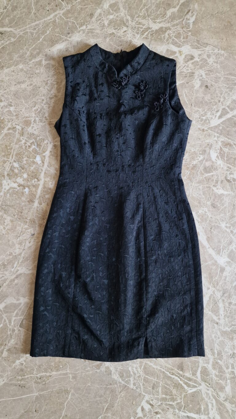 Abito Qipao nero in cotone damascato - immagine 6