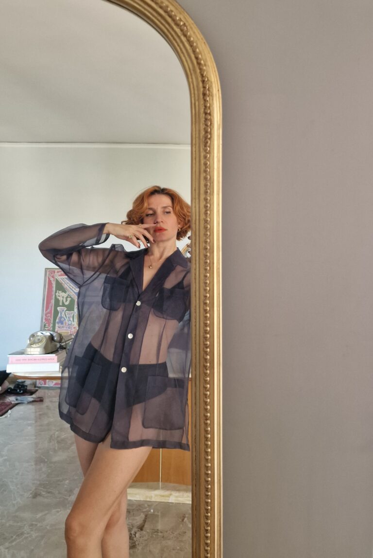 Camicia Vintage Organza di Pura Seta grigia - immagine 2
