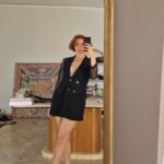 Giacca vintage blu notte con inserti in organza