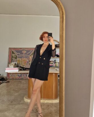 Giacca vintage blu notte con inserti in organza