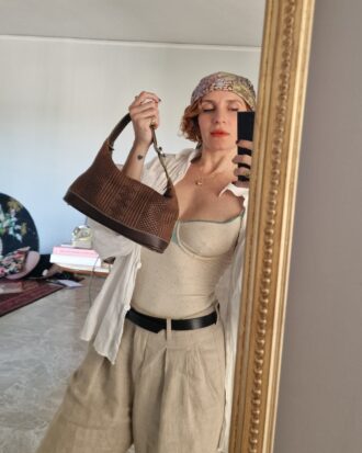 Mini bag in Raffia e pelle cioccolato by HOGAN