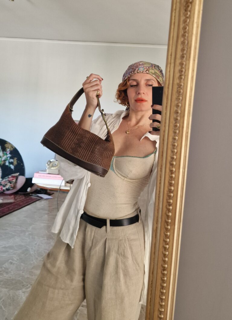 Mini bag in Raffia e pelle cioccolato by HOGAN