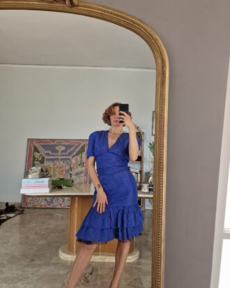 Completo vintage in Pura Seta blu indaco by Cacharel