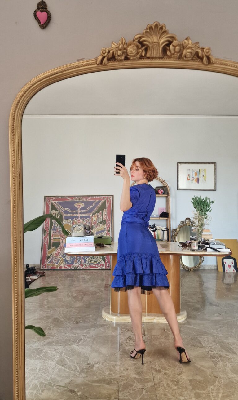 Completo vintage in Pura Seta blu indaco by Cacharel - immagine 8
