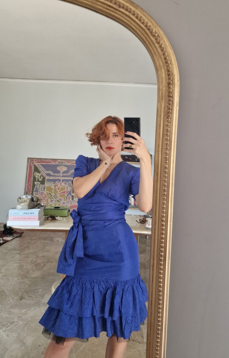 Completo vintage in Pura Seta blu indaco by Cacharel - immagine 9