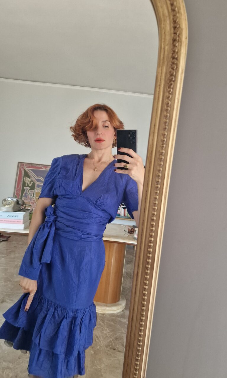 Completo vintage in Pura Seta blu indaco by Cacharel - immagine 10