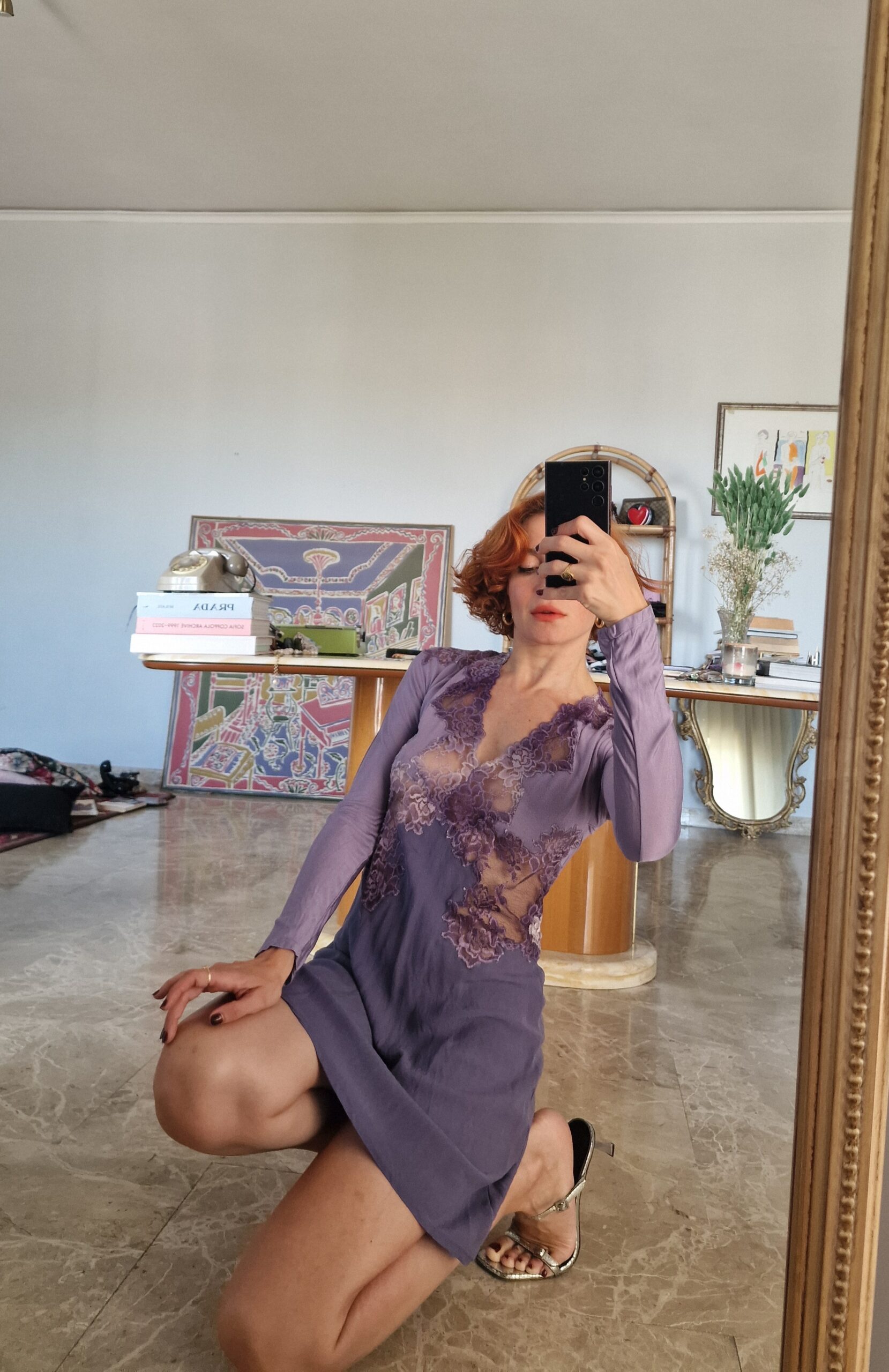 Abito vintage by La Perla prima linea in Seta e pizzo lilla sfumato - immagine 7