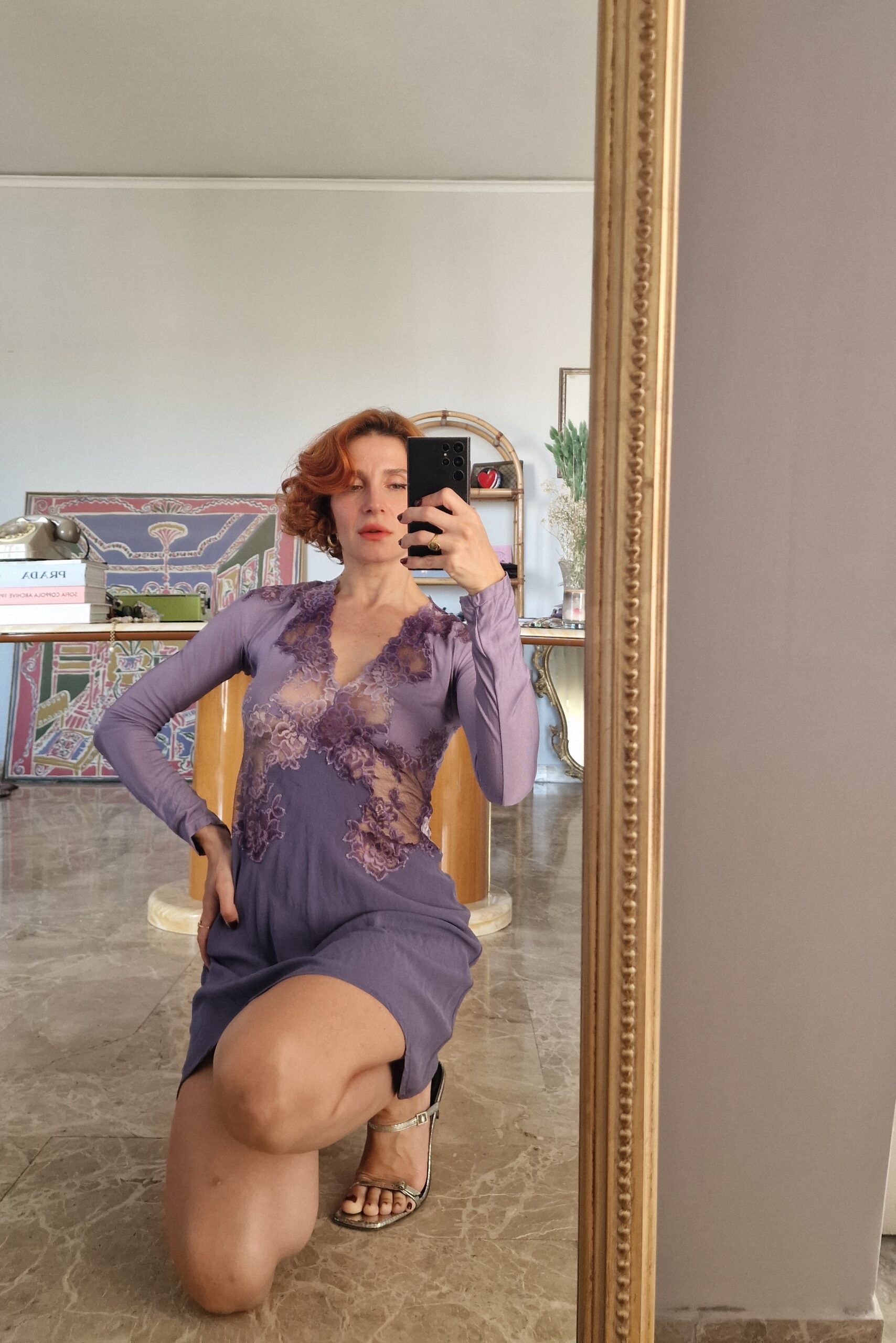 Abito vintage by La Perla prima linea in Seta e pizzo lilla sfumato - immagine 4