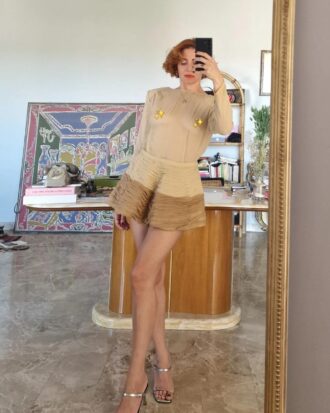 Top antico sartoriale in chiffon di Seta beige