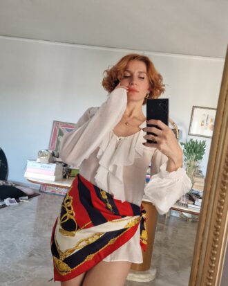 Grande Foulard vintage ma nuovo in Pura Seta navy style