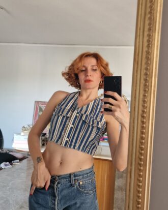 Gilet vintage in denim a righe