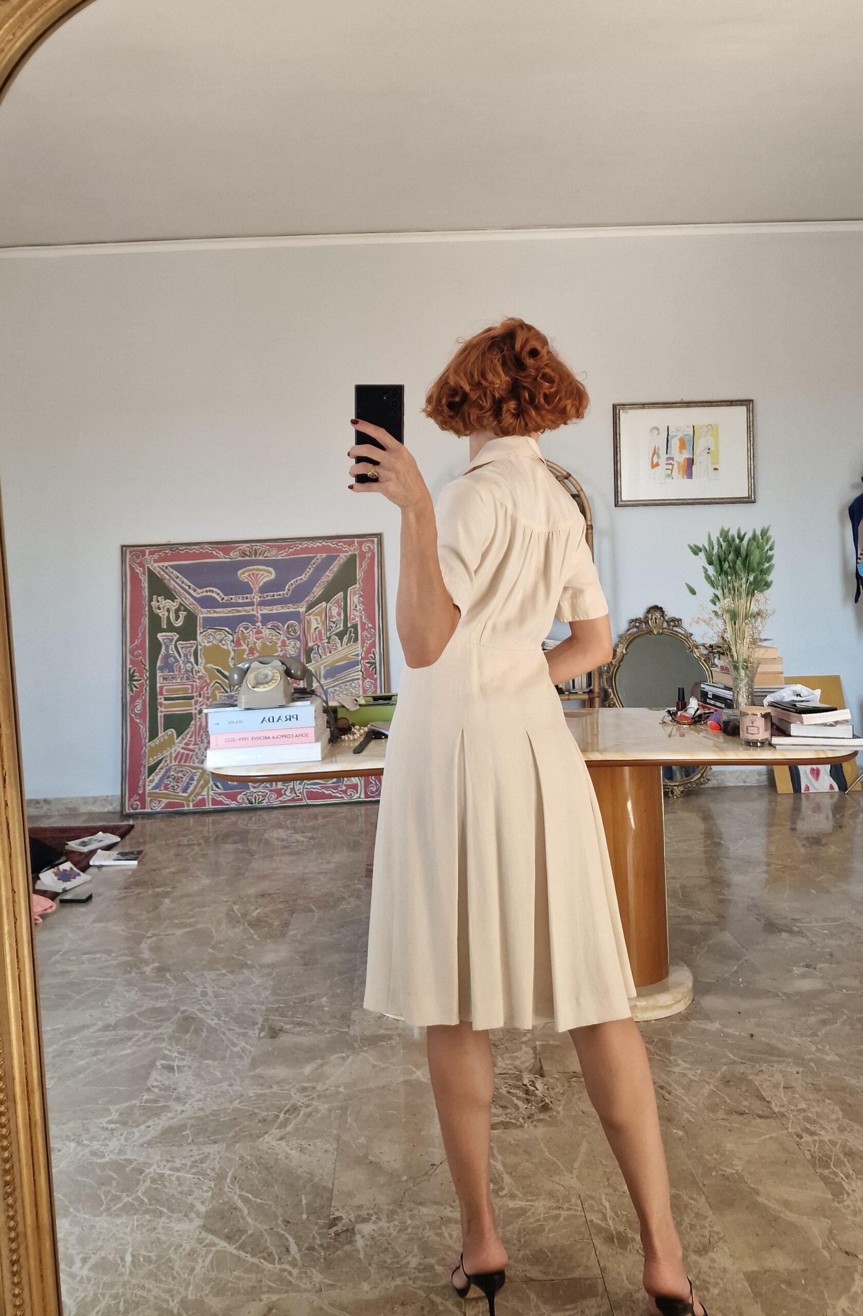 Abito cimelio vintage Sartoriale in Pura Seta bianco burro - immagine 5
