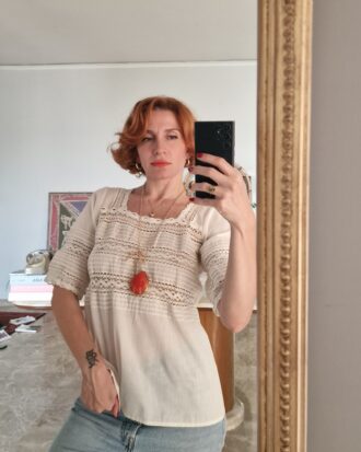 Camicia vintage sartoriale in cotone e pizzo antico