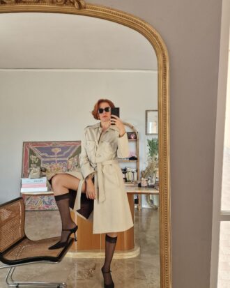 Trench vintage Sartoriale in vera pelle grigio ghiaccio