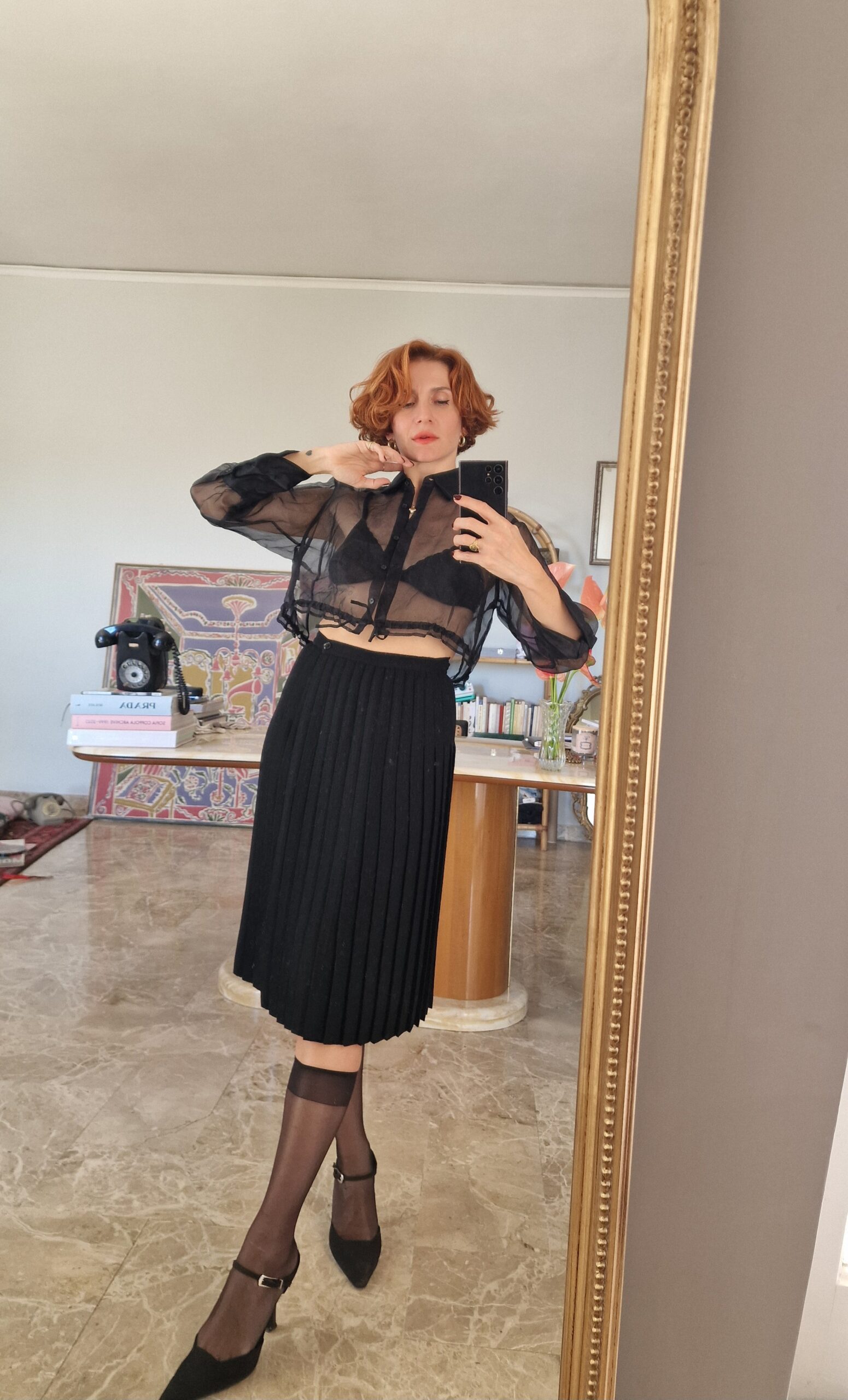 Gonna vintage sartoriale plissetata in crépe di lana - immagine 4