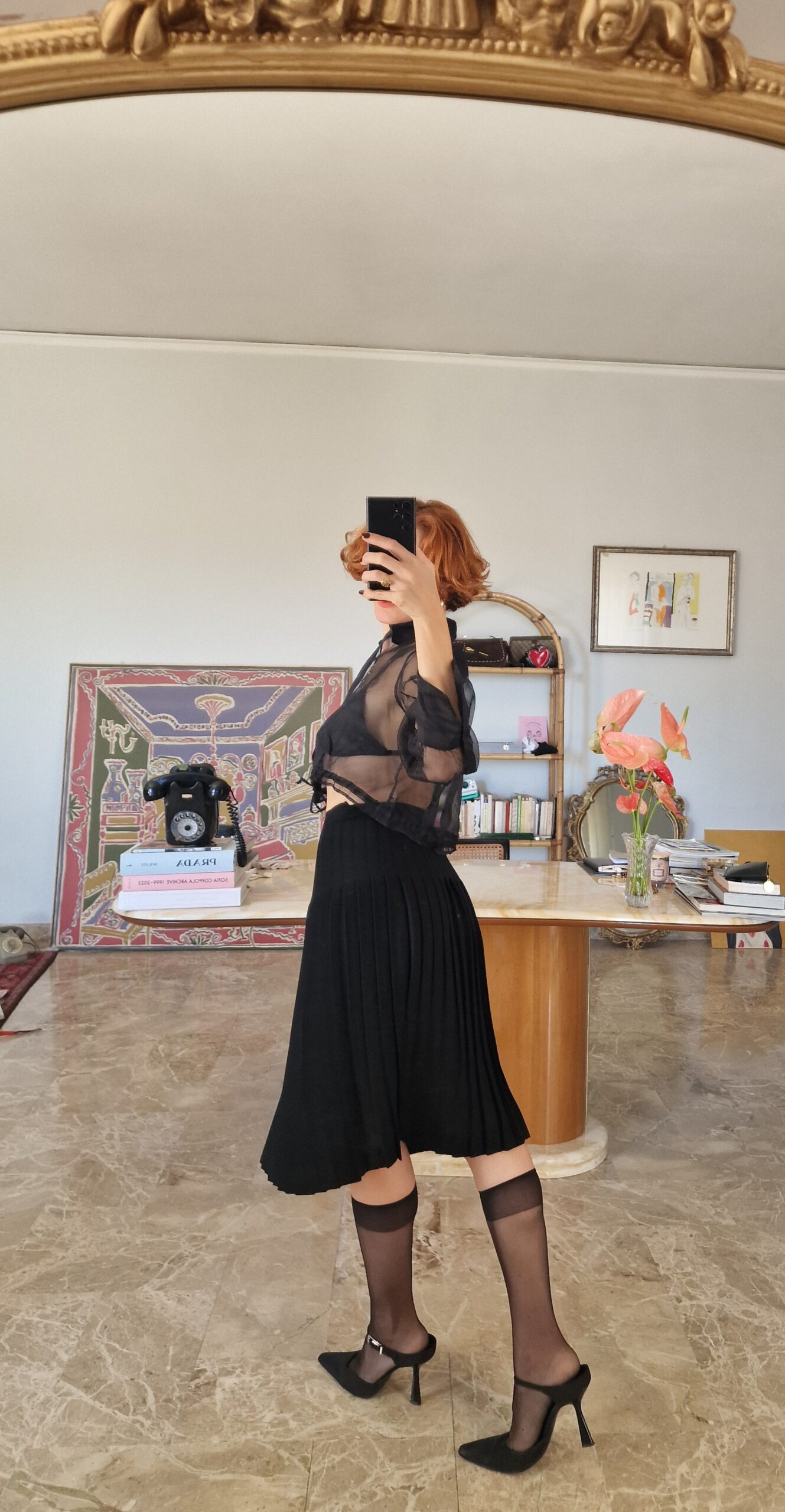 Gonna vintage sartoriale plissetata in crépe di lana - immagine 6