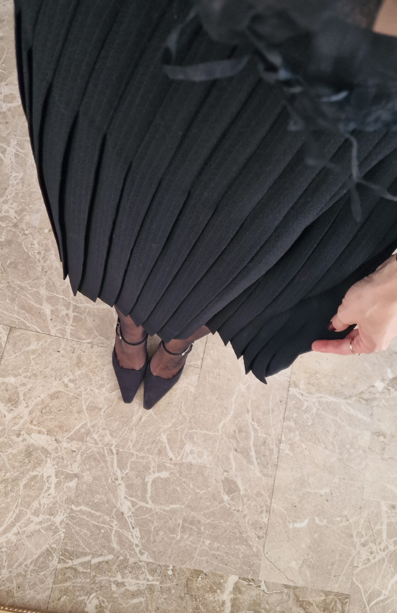 Gonna vintage sartoriale plissetata in crépe di lana - immagine 7