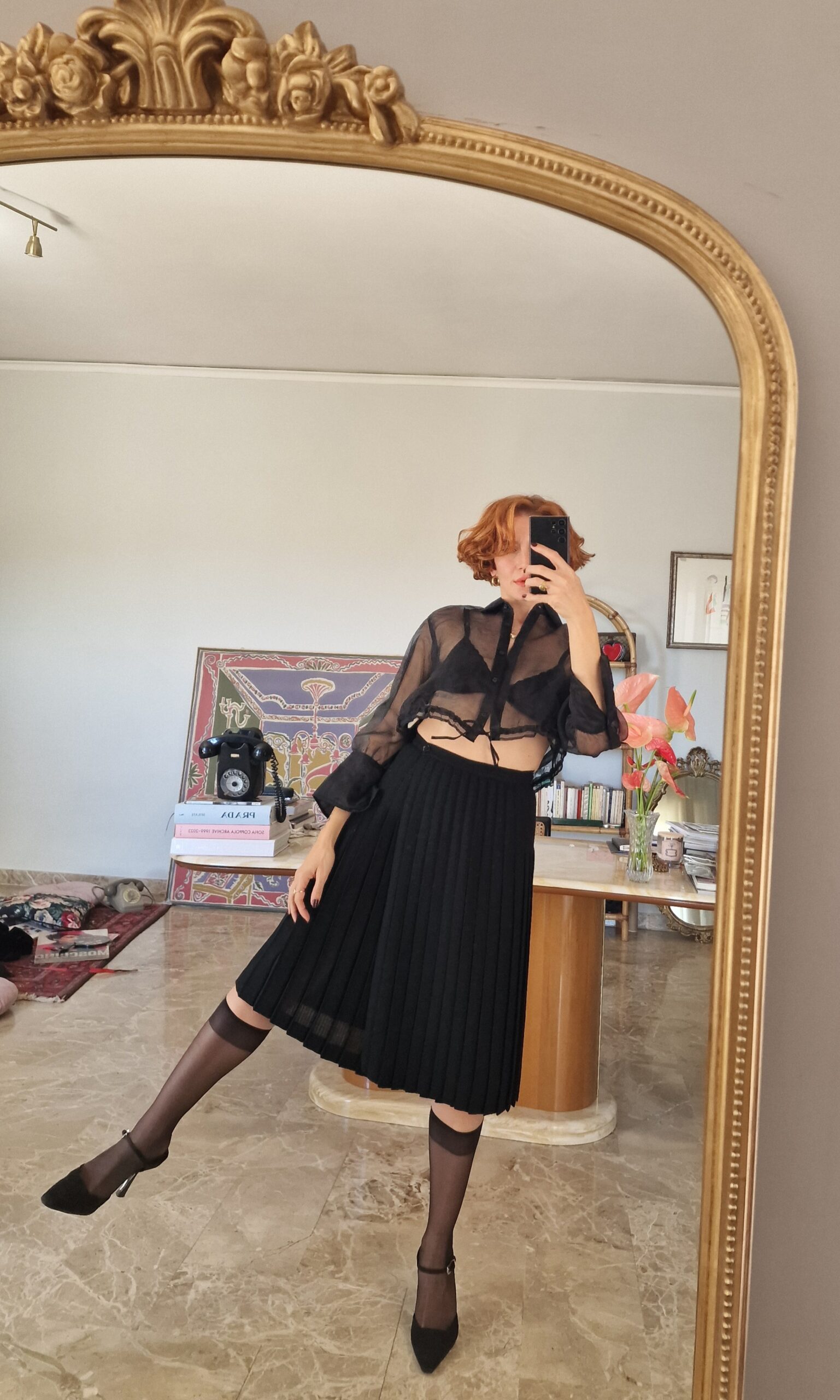 Gonna vintage sartoriale plissetata in crépe di lana - immagine 3