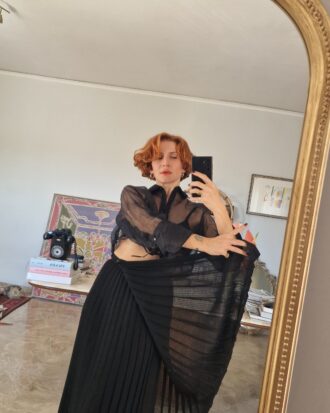 Gonna vintage sartoriale plissetata in crépe di lana