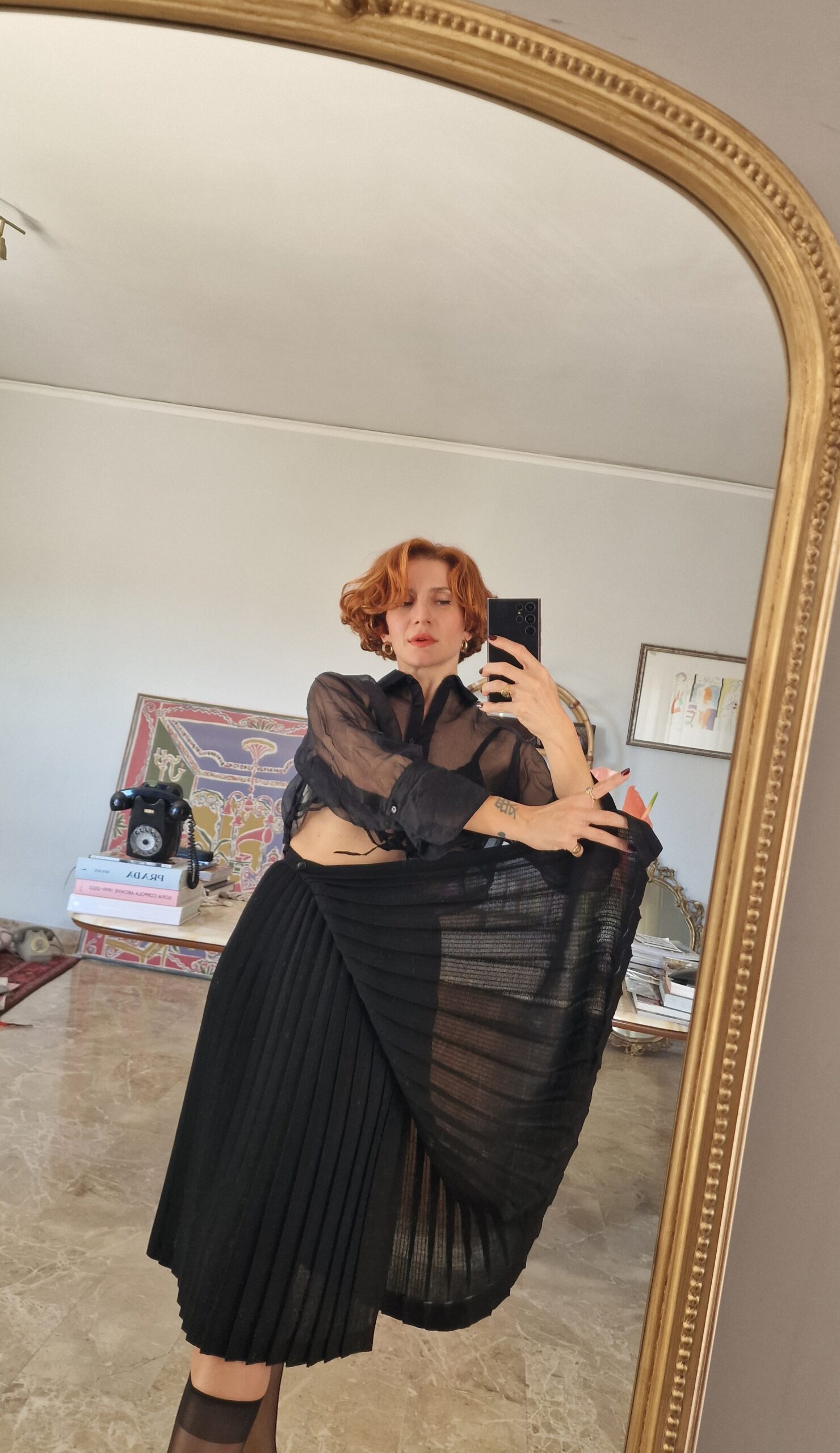 Gonna vintage sartoriale plissetata in crépe di lana