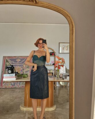 Gonna vintage in vera pelle color ottanio tg 38