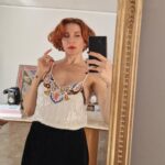 Top in SETA con paillettes bianche e multicolor vintage Sartoriale