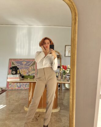 Pantaloni beige in gabardine di lana by Pancaldi