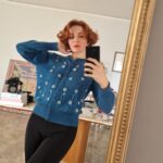 Cardigan cimelio Sartoriale color ottanio 100% Lana ricamata a mano