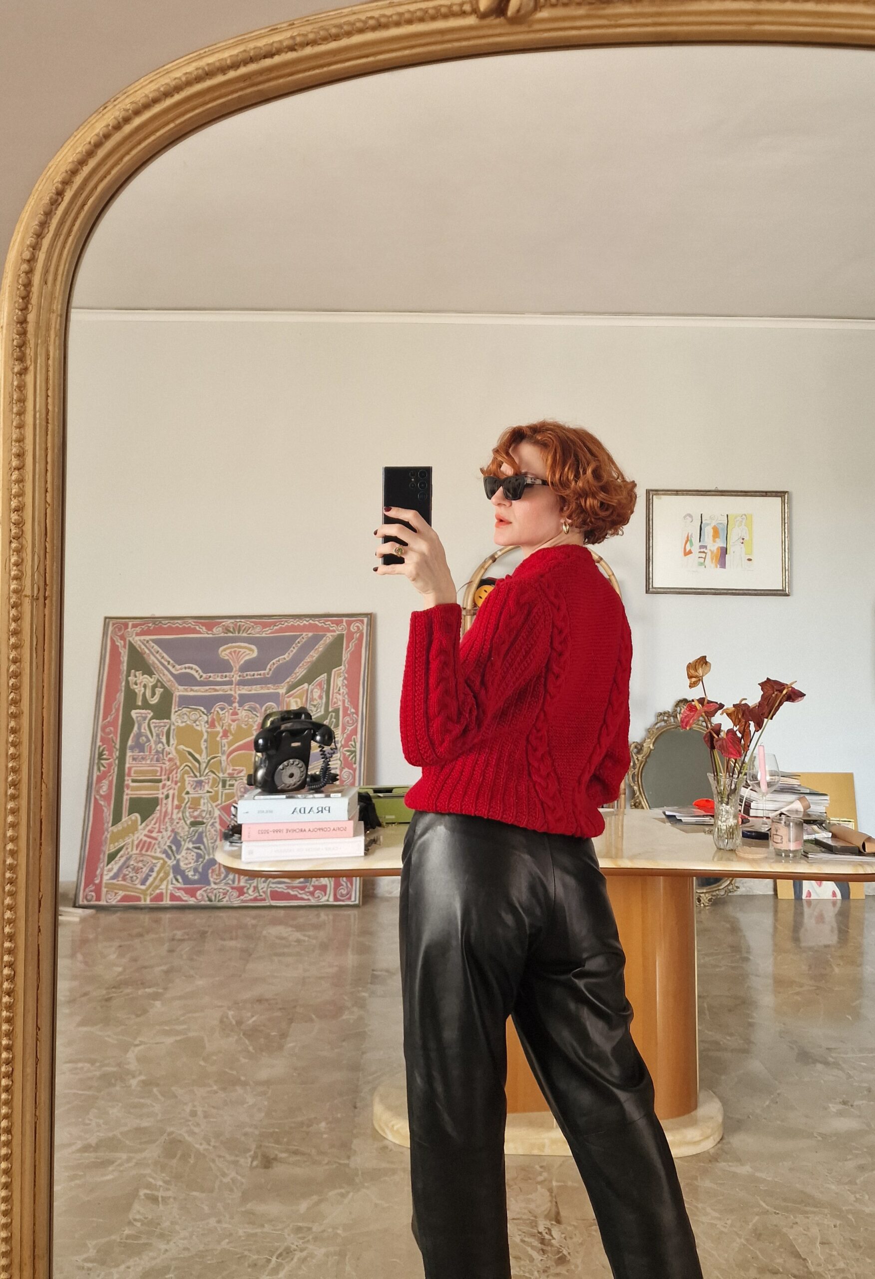 Cardigan capolavoro tirolese handmade in Pura lana rosso - immagine 5