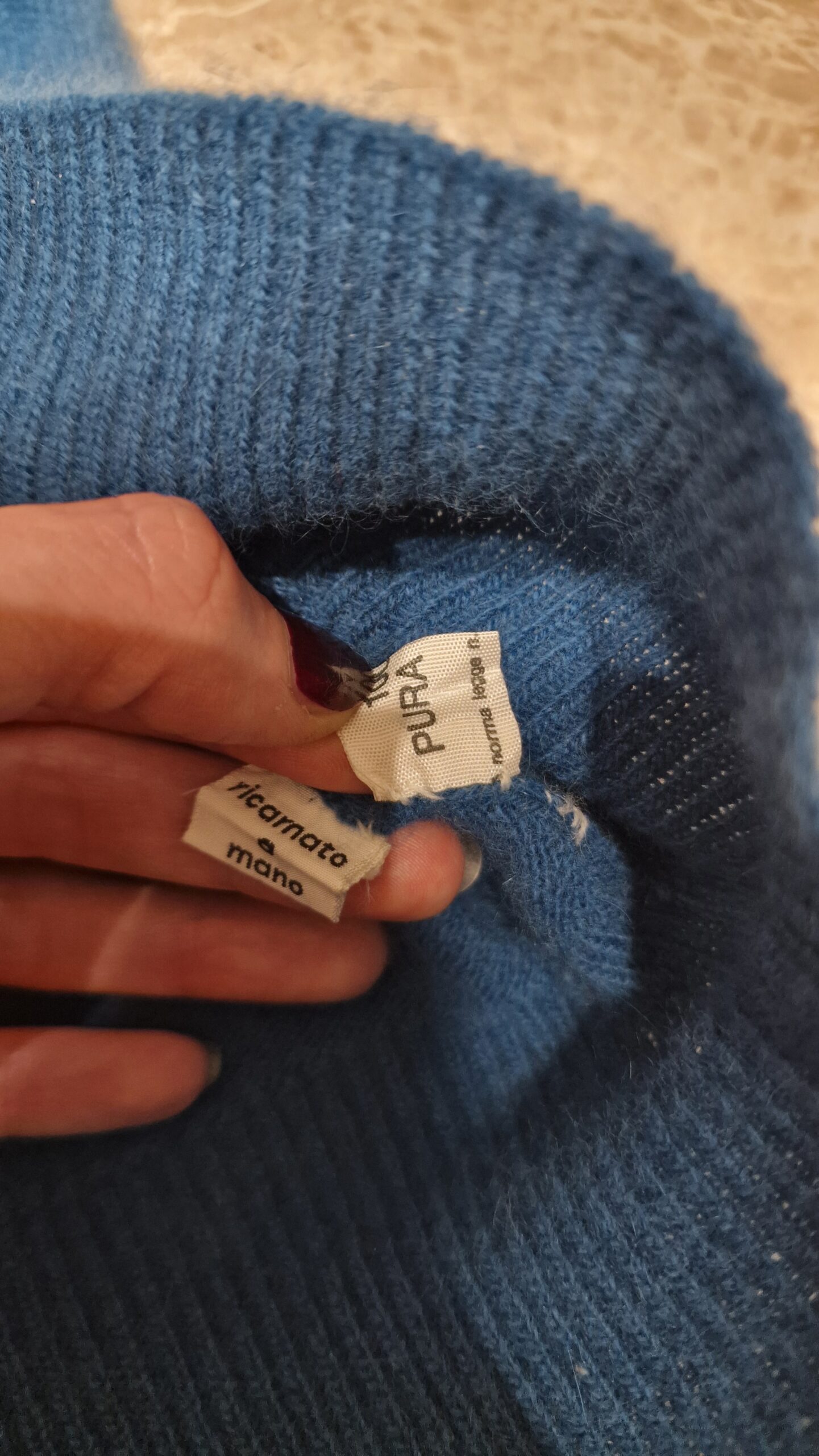 Cardigan cimelio Sartoriale color ottanio 100% Lana ricamata a mano - immagine 9