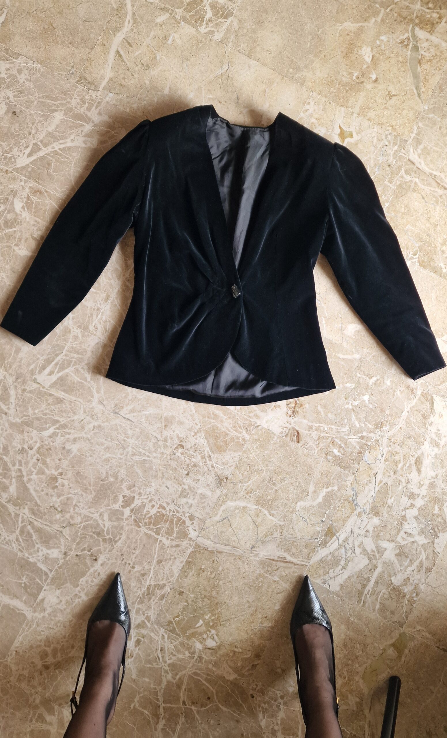 Giacca vintage in vero velluto nero completamente Sartoriale - immagine 7