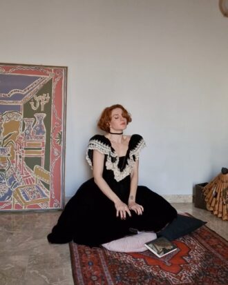 Abito vintage Sartoriale dal Fascino Viscontiano in velluto nero e pizzo