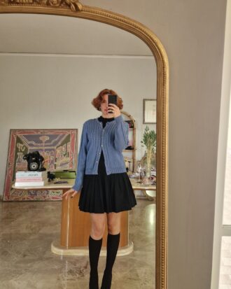 Cardigan tirolese sartoriale color ceruleo