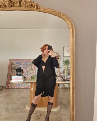 Maxi Cardigan /abito in 100% Pura lana nero Made in Italy
